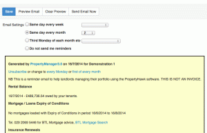 Reminders screen - free landlord software