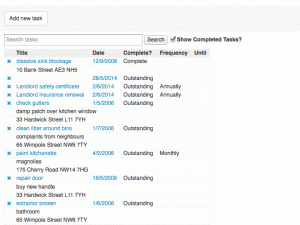 Tasks and Notes screen - free landlord software
