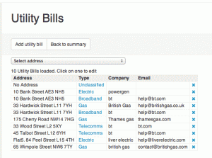 Utilities screen - free landlord software